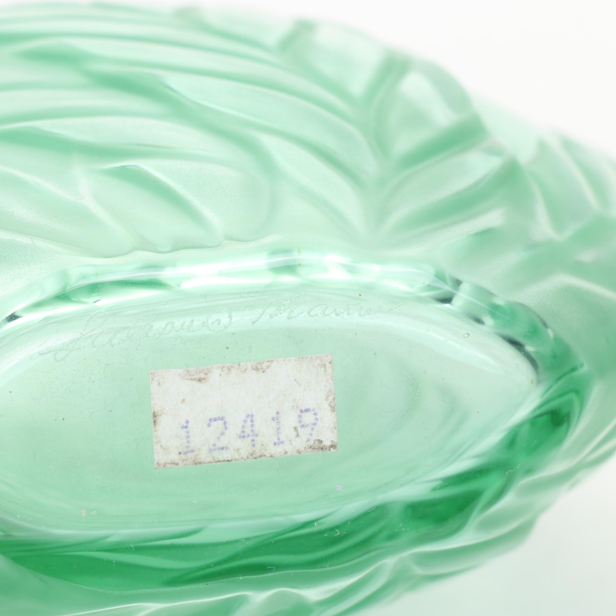 Lalique "Filicaria" Frosted Crystal Green Pocket Vase, 1975-2000
