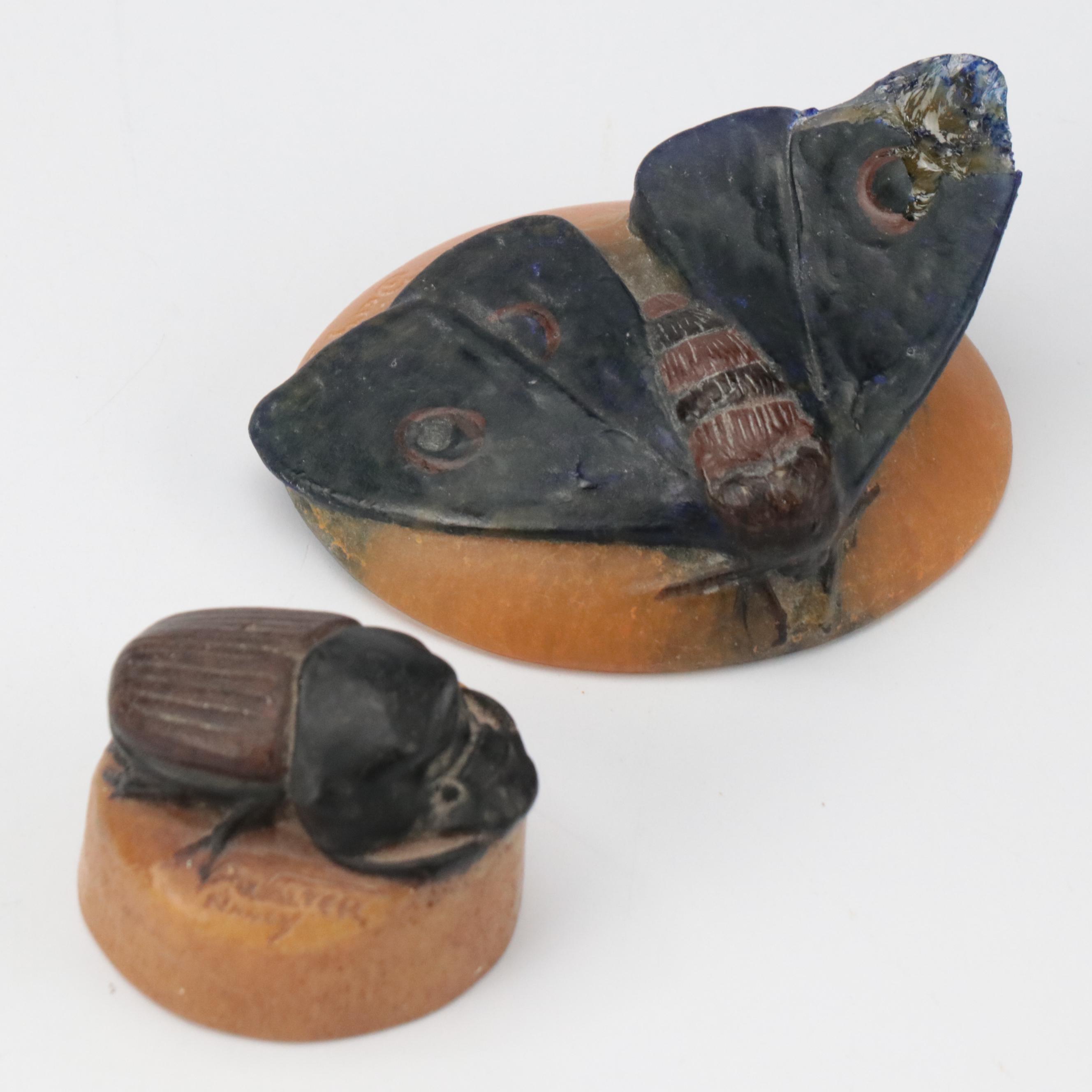 Amalric Walter Nancy Pâte-de-Verre Moth and Scarab Paperweights