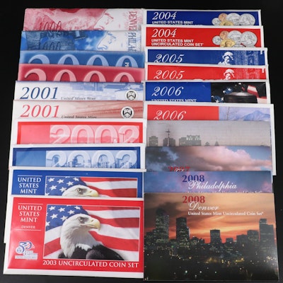 Ten Different U.S. Mint Uncirculated Sets, 1999 to 2008 Complete