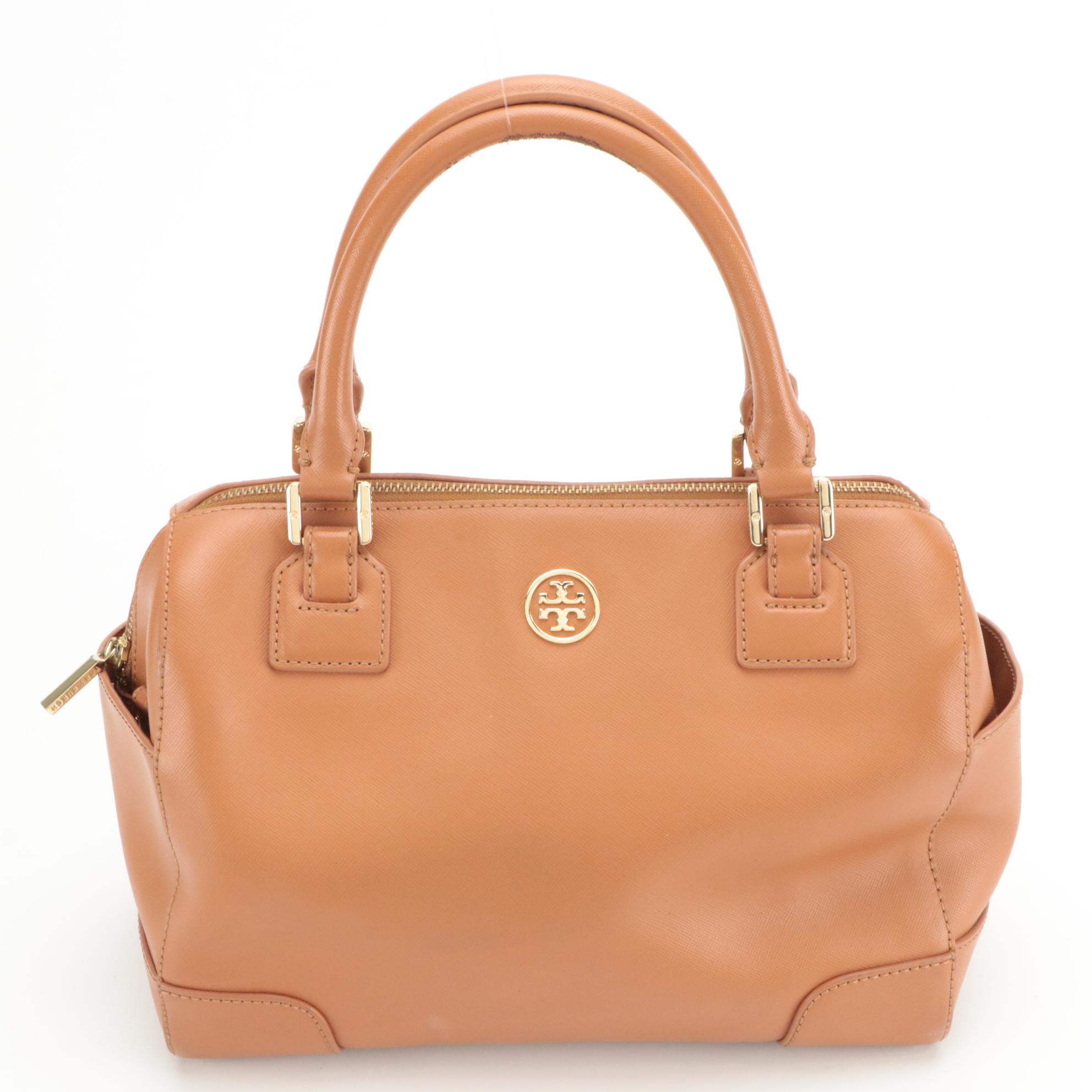Tory Burch Caramel Brown Leather Two-Way Satchel Bag