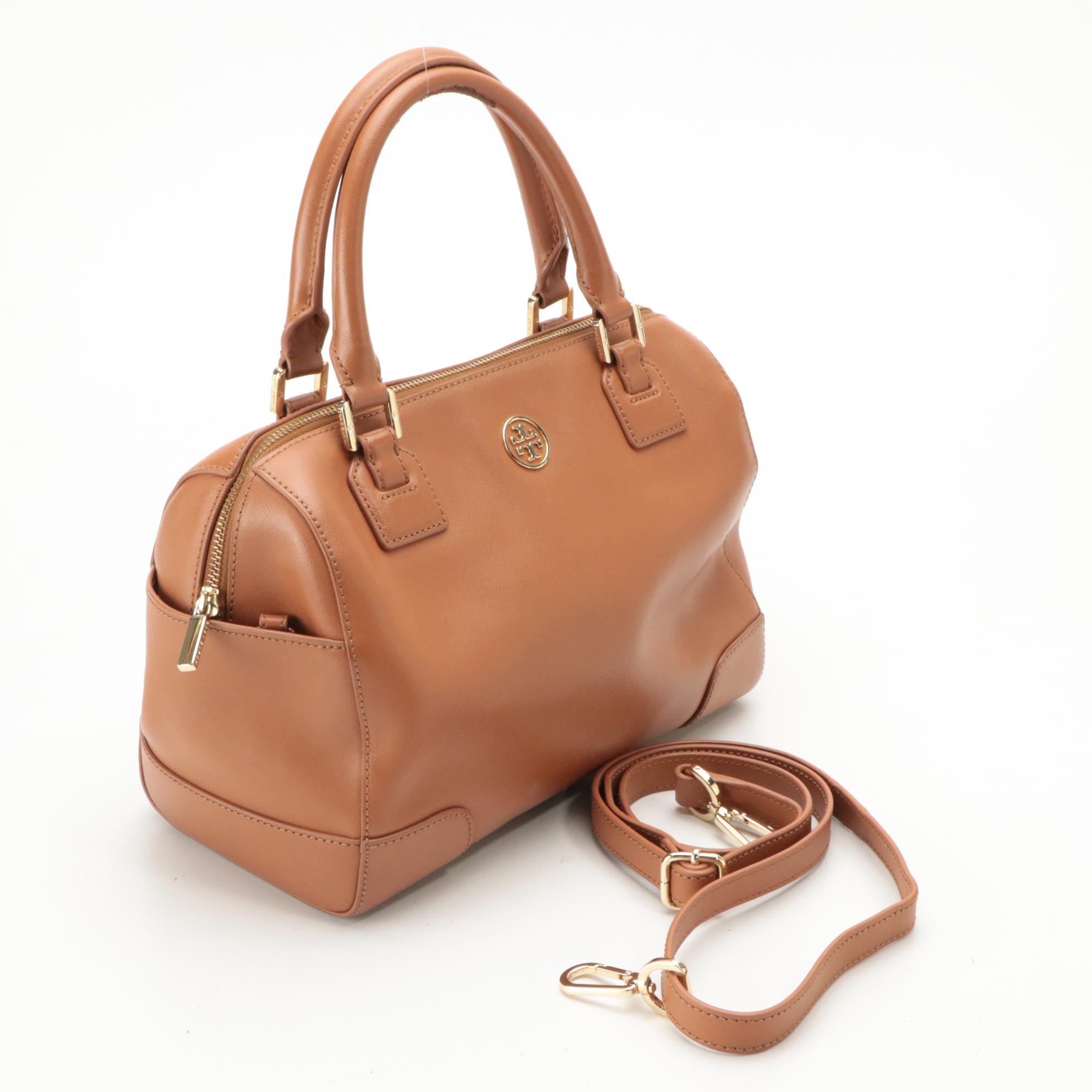 Tory Burch Caramel Brown Leather Two-Way Satchel Bag