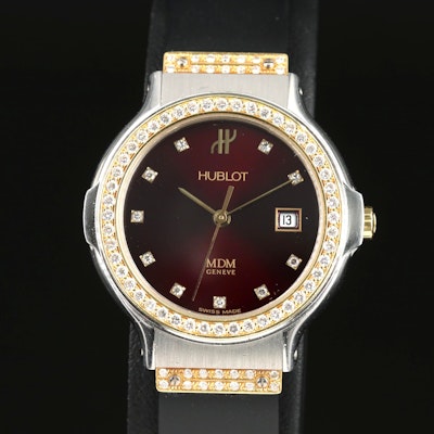 Hublot MDM Diamond Dial and Bezel 18K Gold, Steel Wristwatch