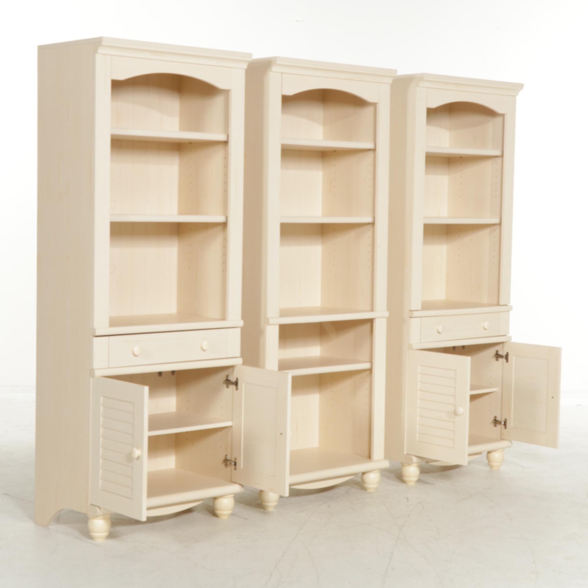 Three Sauder "Harbor View" Library Bookcases in Antiqued White