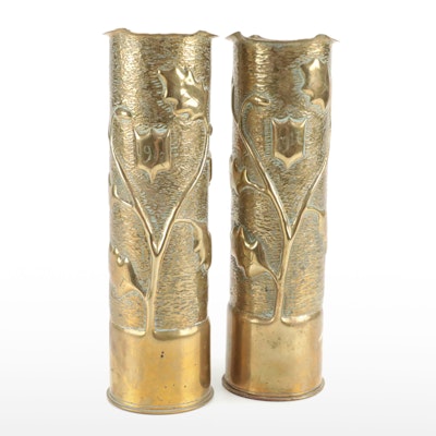 Pair of WWI Trench Art Brass Shell Casing Vases