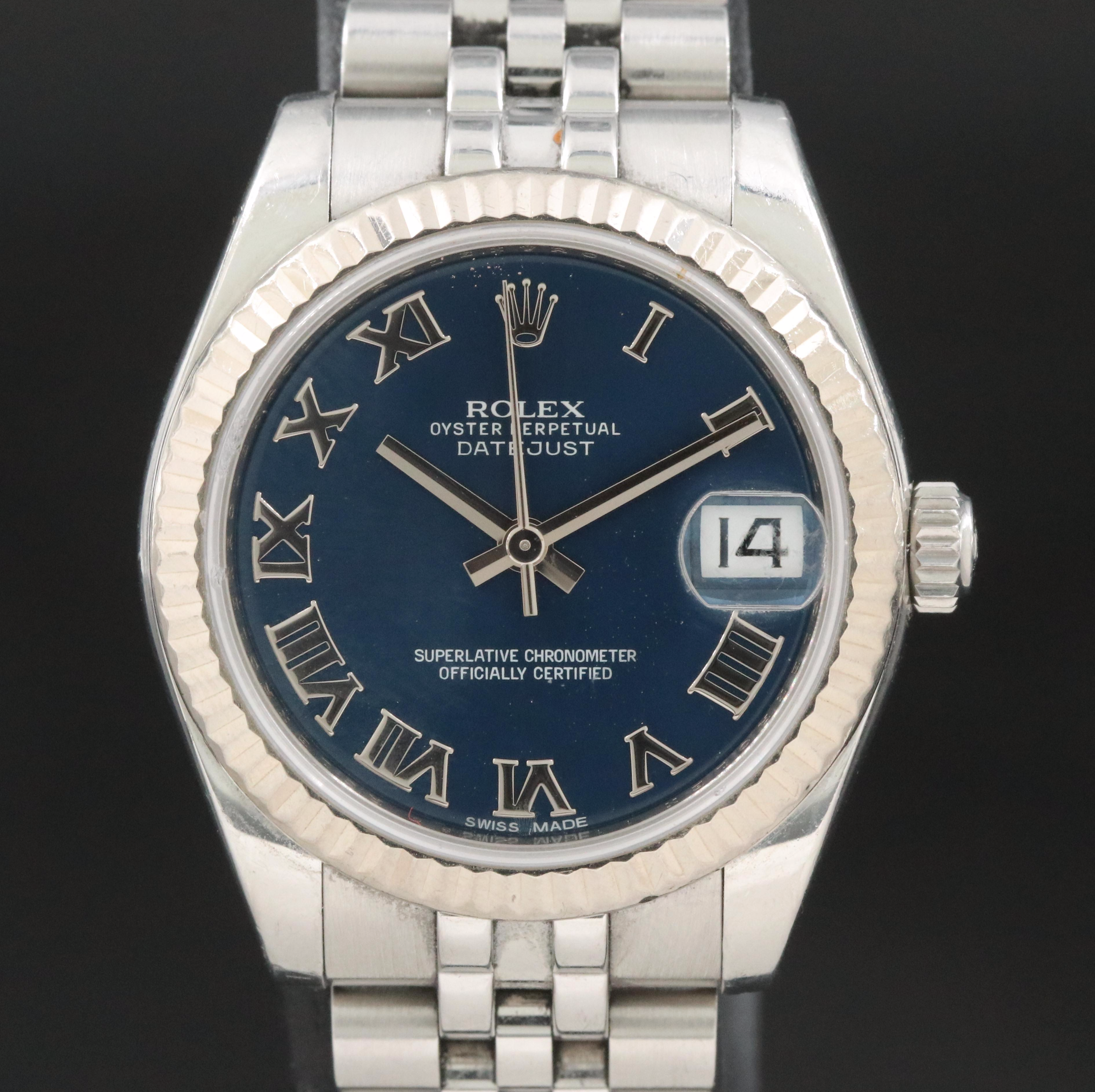 Rolex Oyster Perpetual Blue Roman Datejust Watch
