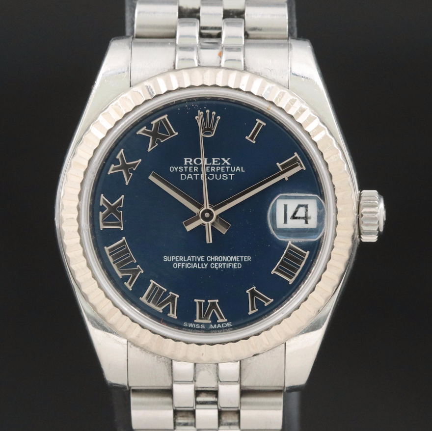 Rolex Oyster Perpetual Blue Roman Datejust Wristwatch