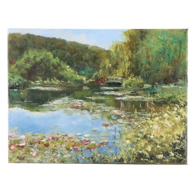 Garncarek Aleksander Pond Landscape Oil Painting "Nad Stawem," 2021