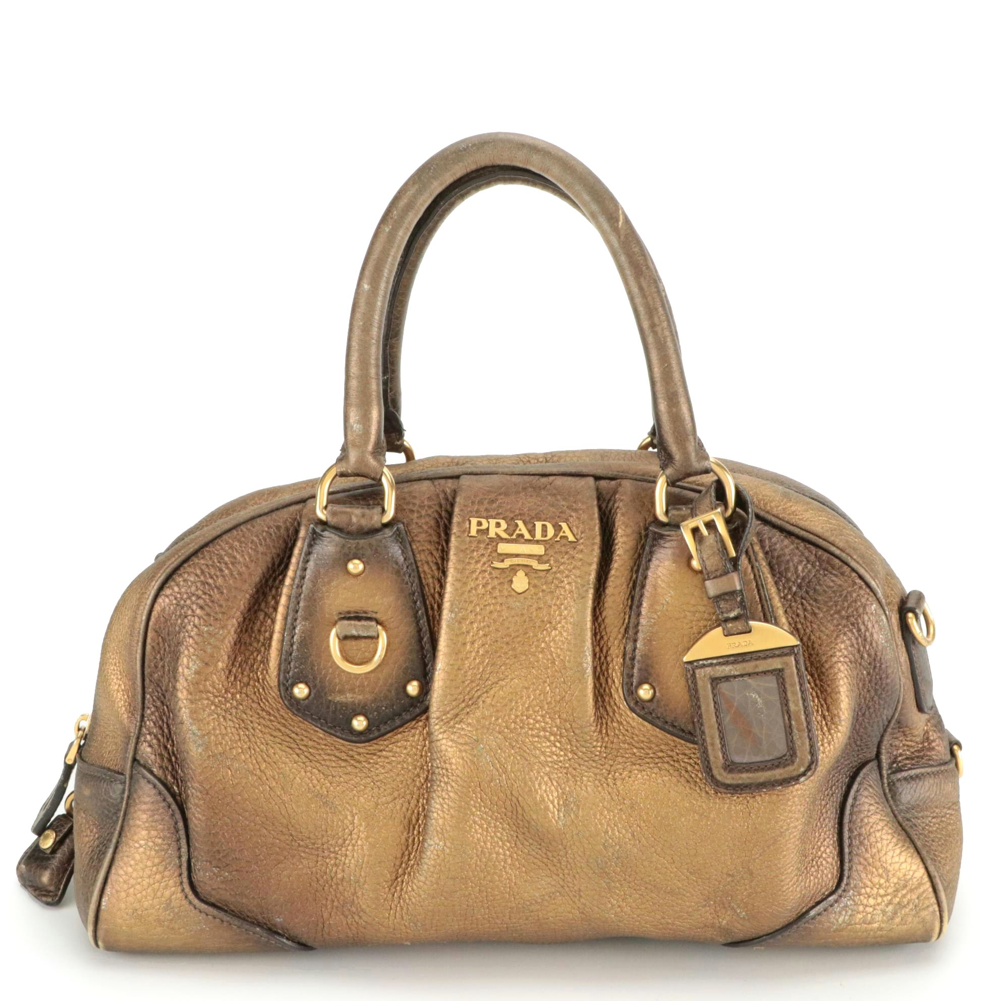 Prada Metallic Bronzed Leather Top Handle Satchel