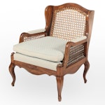 French Provincial Style Hardwood, Caned, and Custom-Upholstered Bergère
