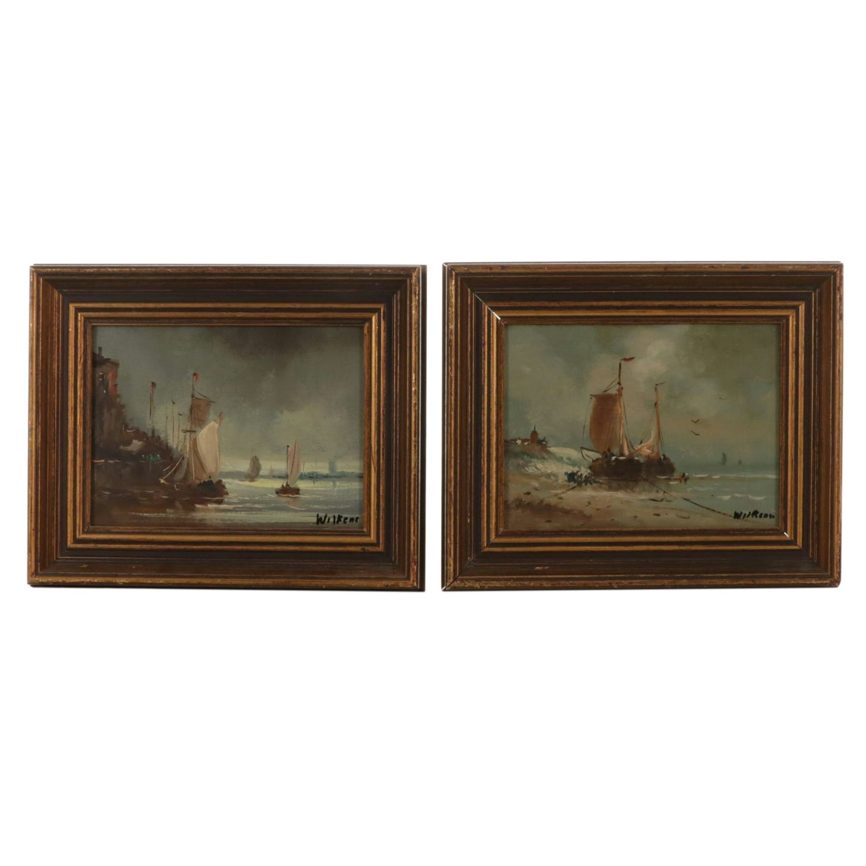 Maritime Oil Paintings of Sailing Ships, Mid to Late 20th Century