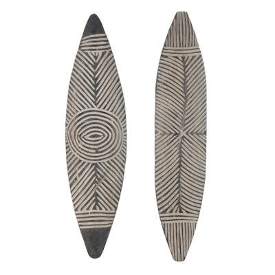 Central African Bamileke Style Carved Long Shields