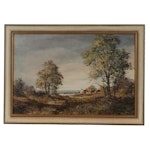 Landscape Oil Painting of Countryside Estate, Late 20th Century