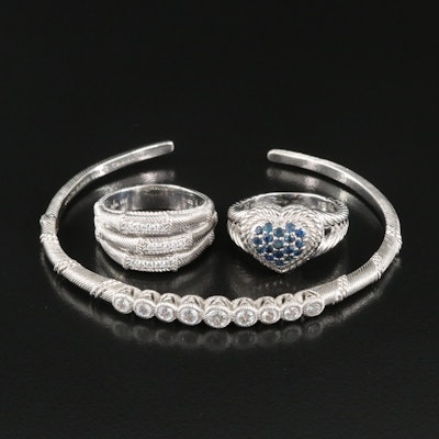 Judith Ripka CZ and Sapphire Hinged Cuff and Rings