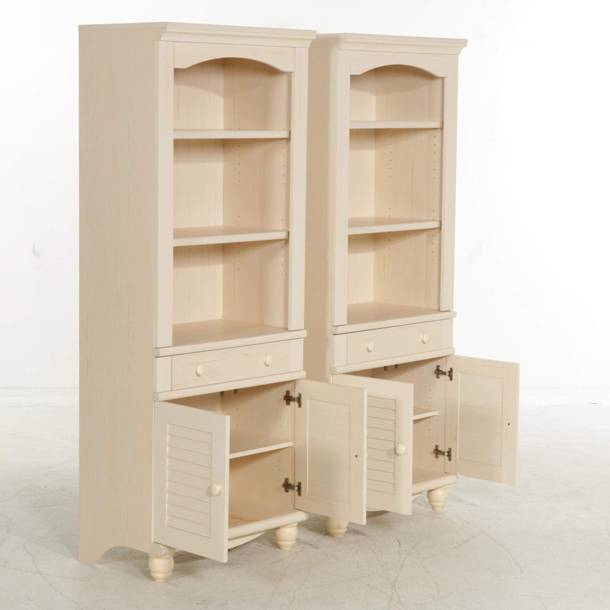 Pair of Sauder "Harbor View" Library Bookcases in Antiqued White