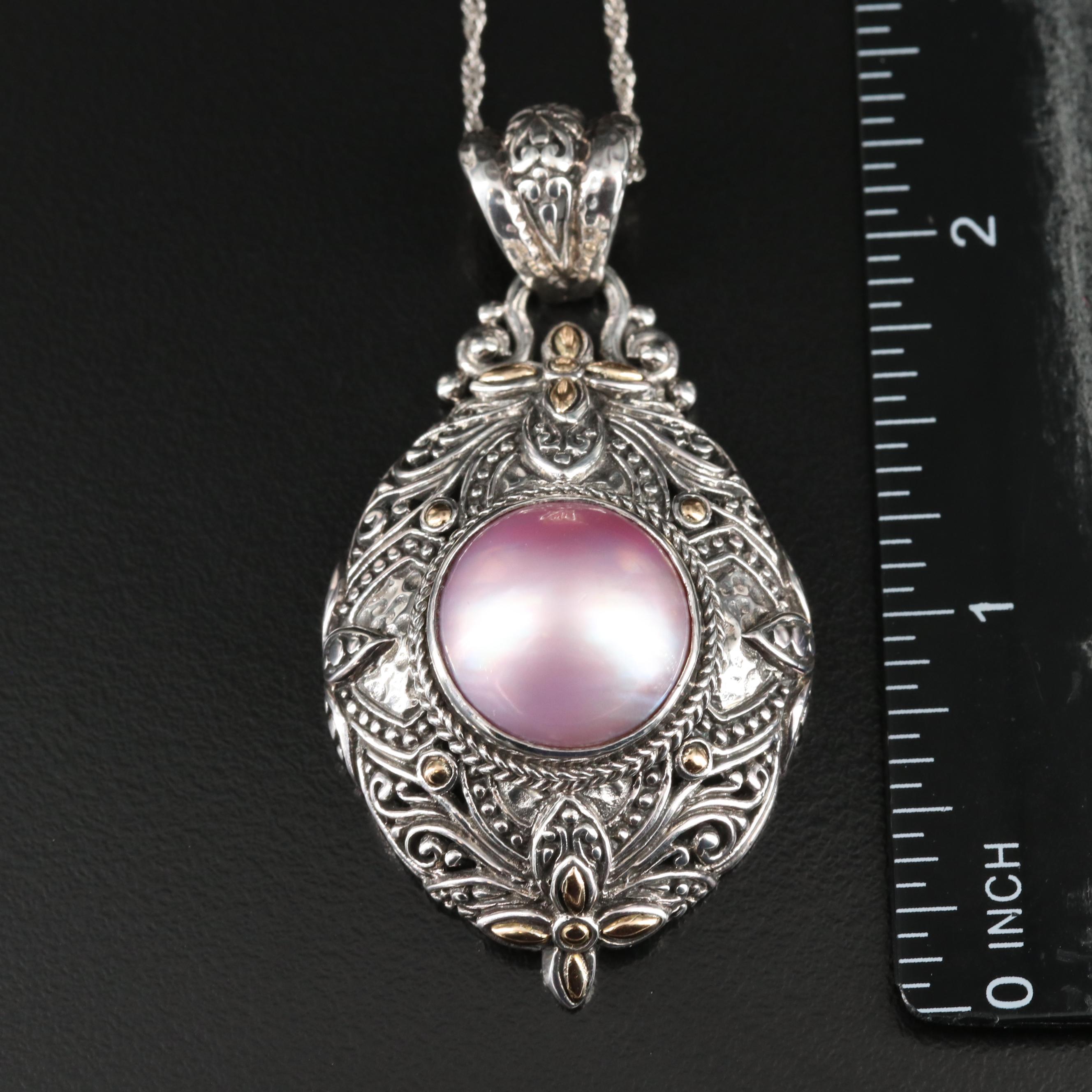 Sarda Sterling Bracelet and Pendant with 18K Accent on Singapore Chain Necklace