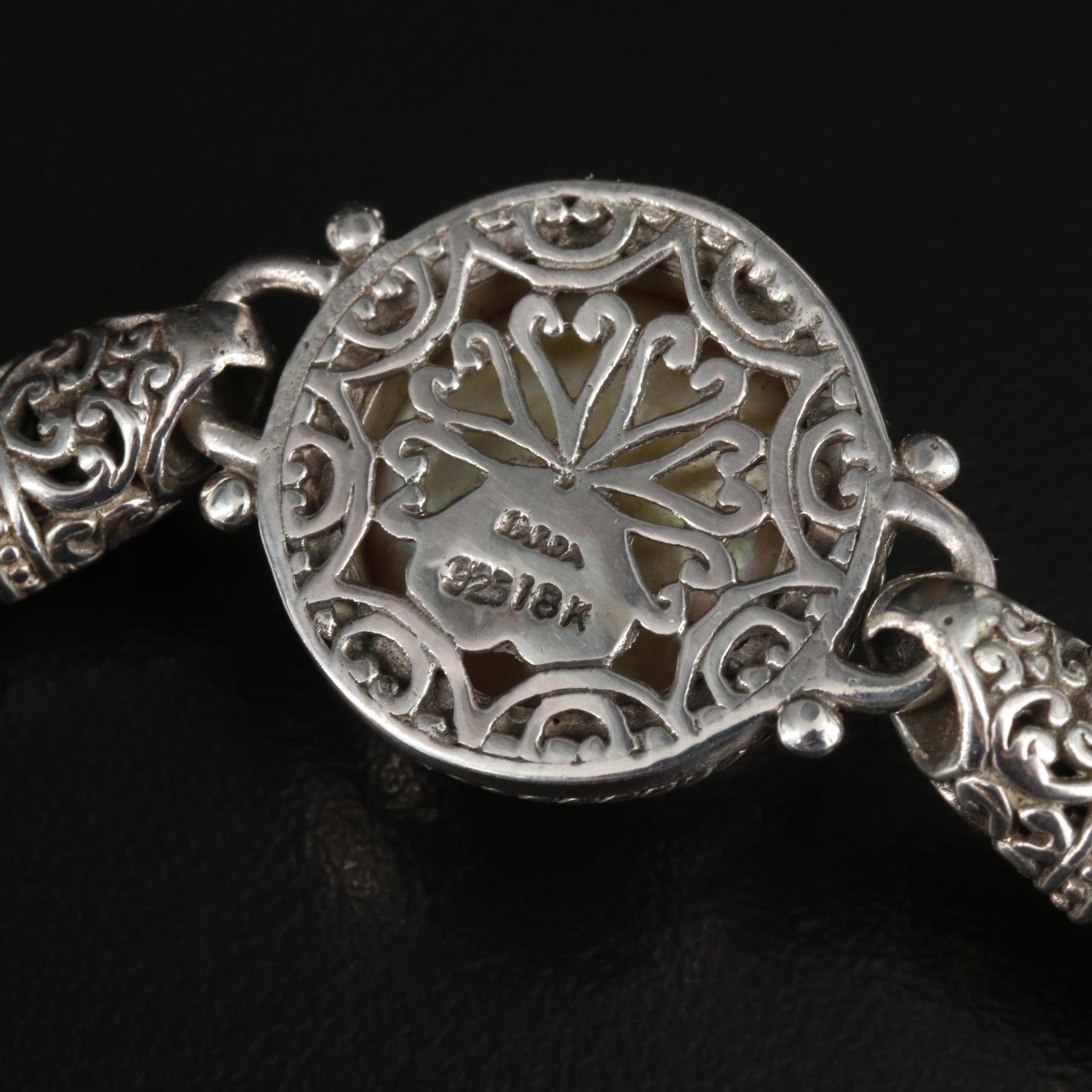 Sarda Sterling Bracelet and Pendant with 18K Accent on Singapore Chain Necklace