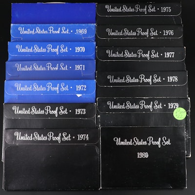 Thirteen Different U.S. Mint Proof Sets, 1968 to 1980 Complete