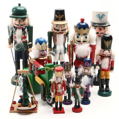 Wooden Christmas Nutcrackers and Figurines with German Pyramid