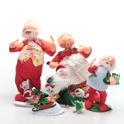 Annalee Santa and Mrs. Claus with Other Christmas Stuffed Figures