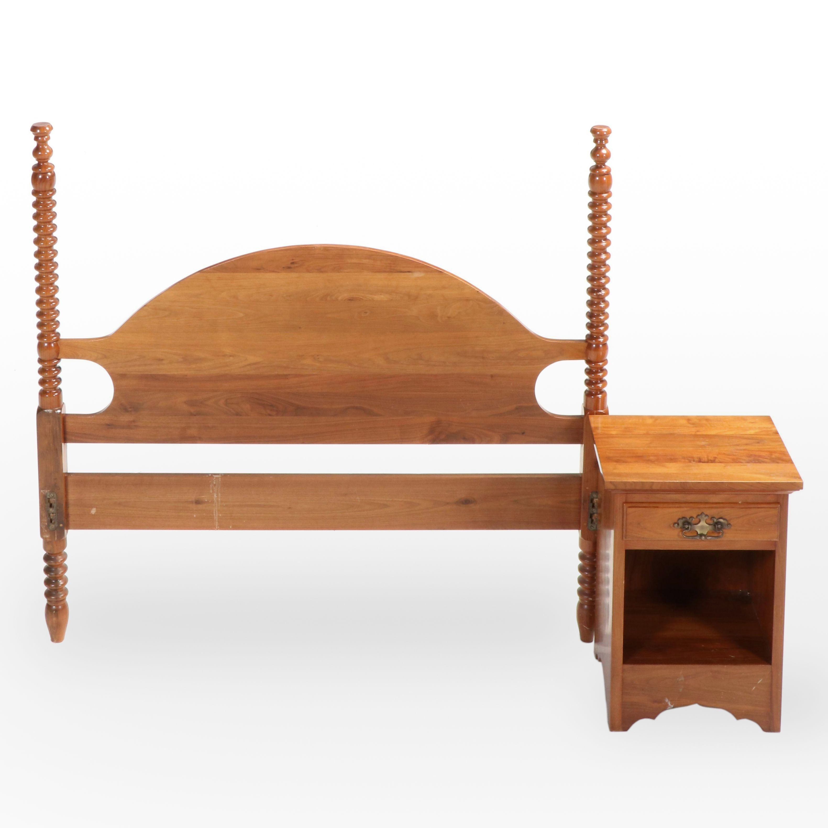 Federal Style Walnut Full Size Headboard with Nightstand