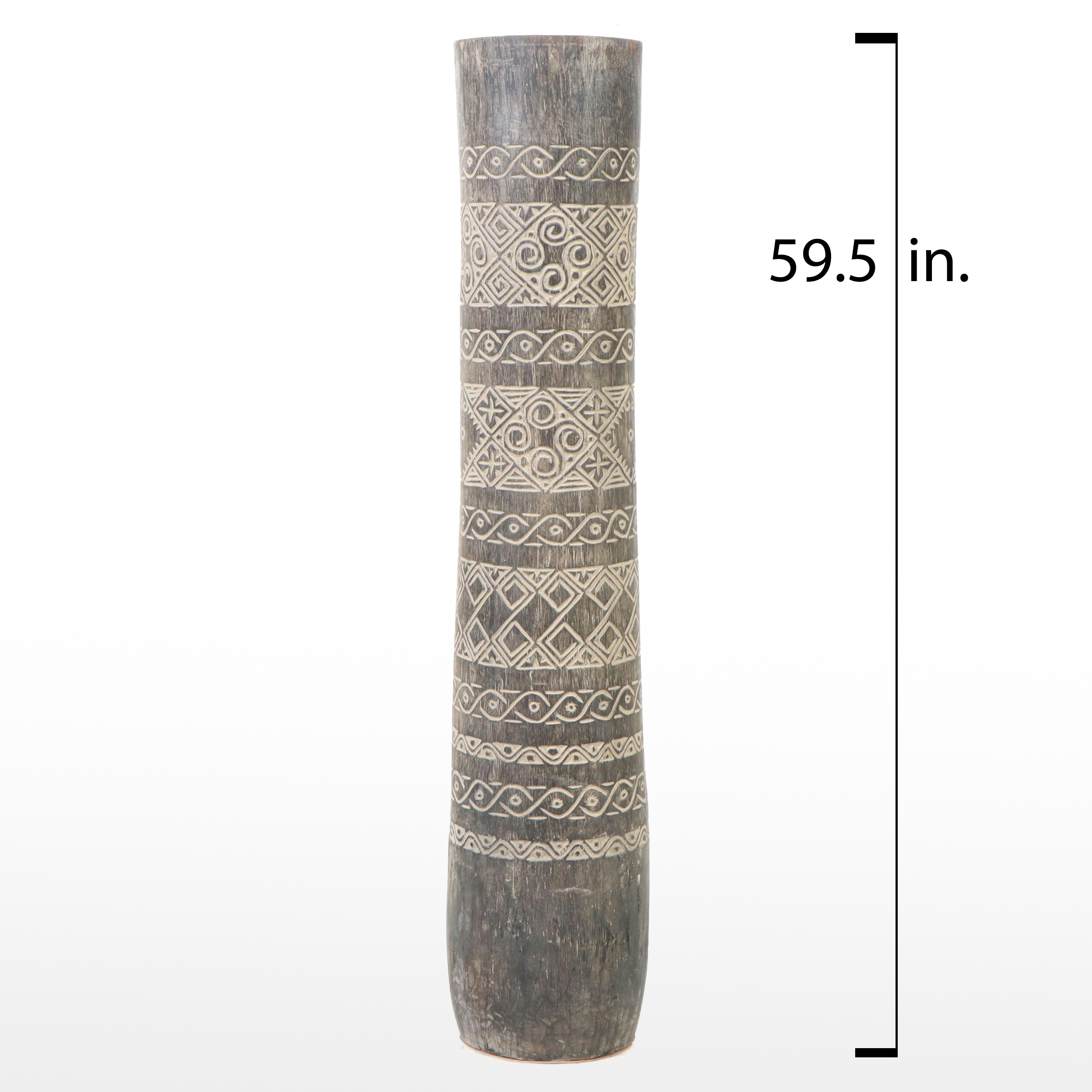 Balinese-Attributed Hand-Carved Coconut Palm Tall Floor Vase