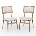 Pair of Danish Modern Style Oak and Linen Upholstered Chairs