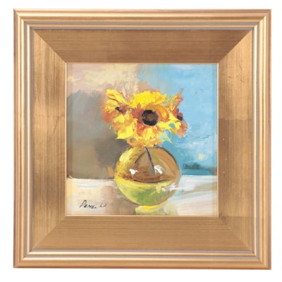 Still Life Oil Painting of Sunflowers, 21st Century