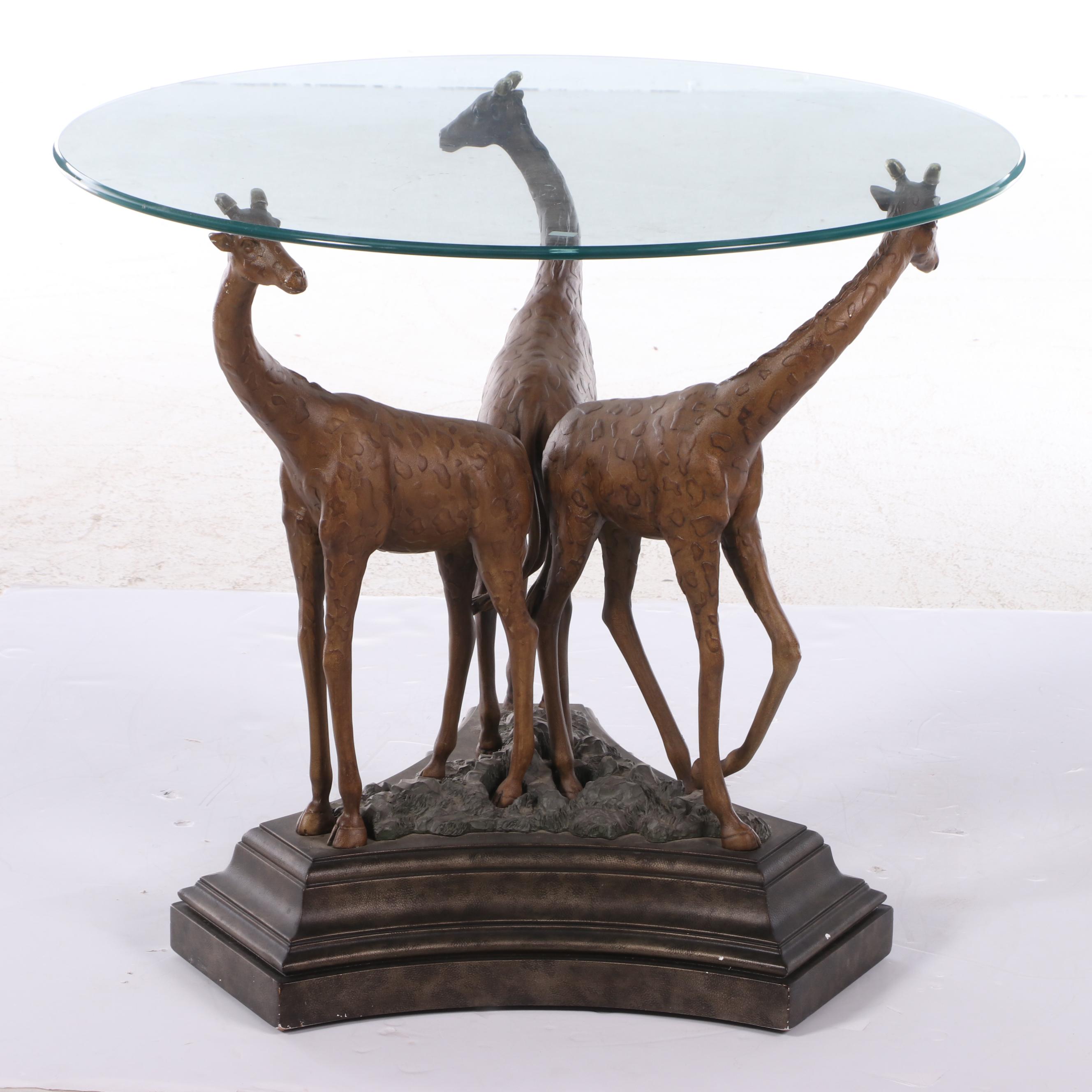 Giraffe Base Glass Top Side Table