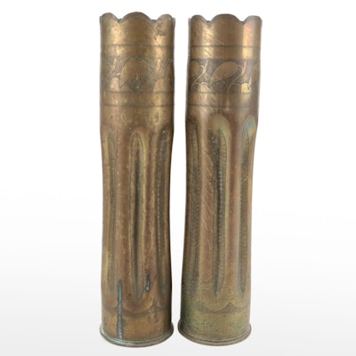 Pair of WWI "Trench Art" Brass Shell Casing Vases