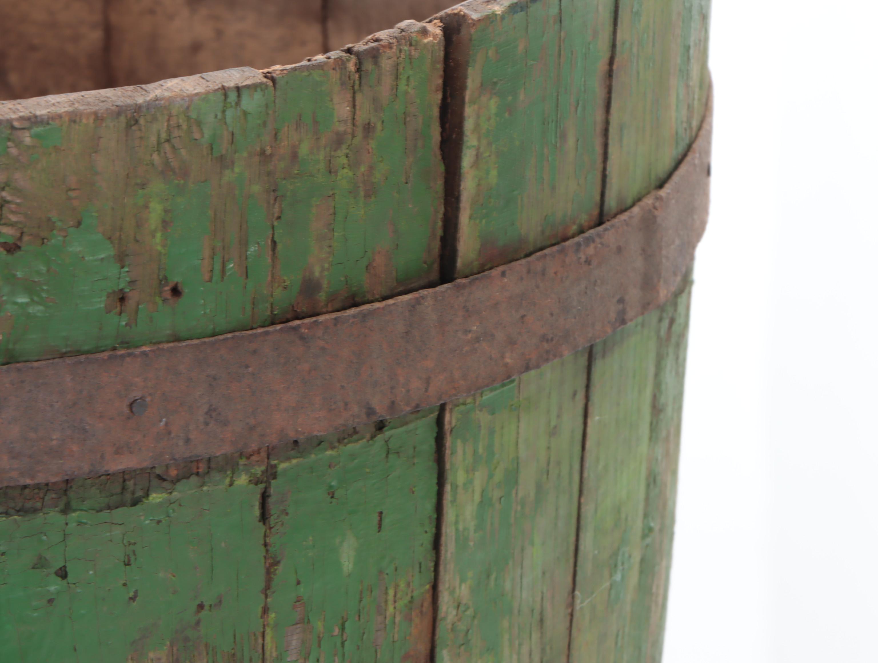 Swedish Style Rustic Handmade Wooden Barrel Stave Water Bucket, Antique