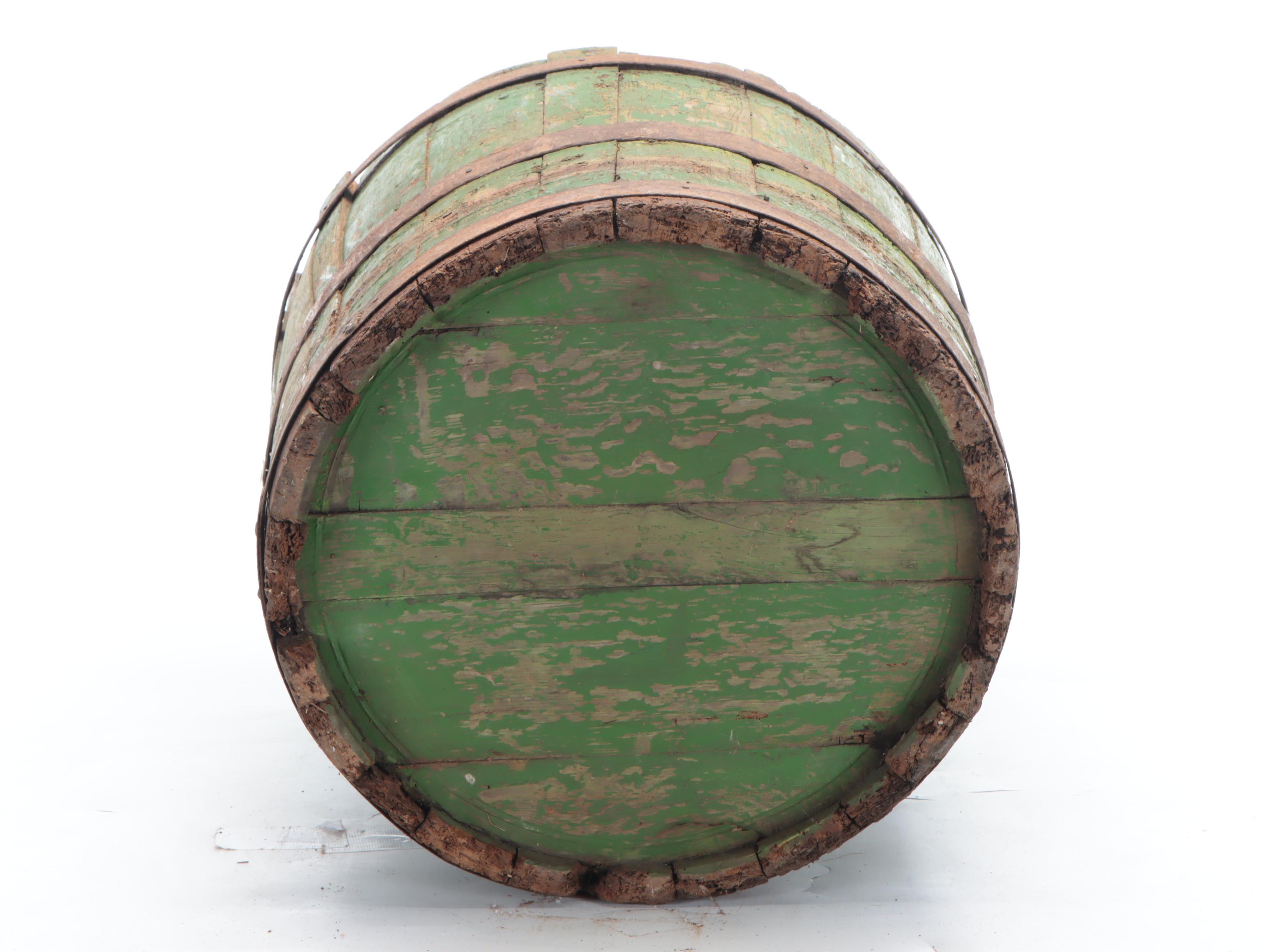 Swedish Style Rustic Handmade Wooden Barrel Stave Water Bucket, Antique