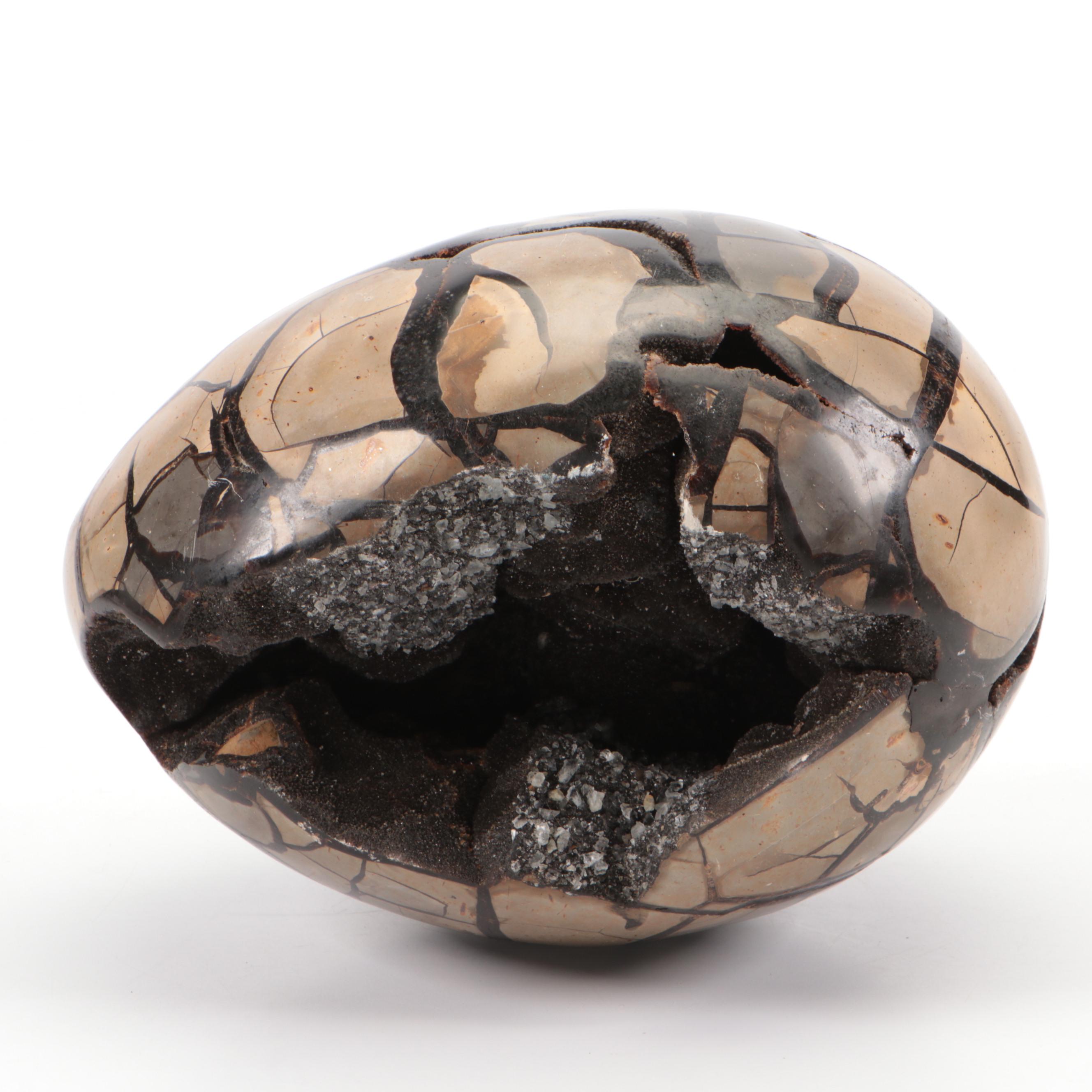 Septarian Nodule "Dragon Egg" Geode Specimen With Aragonite Druzy