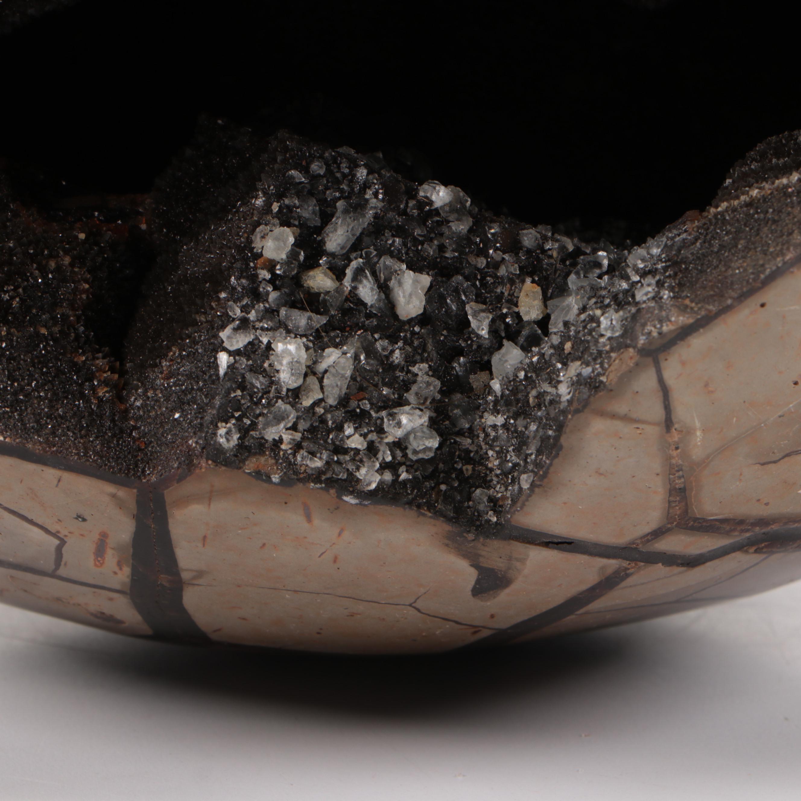 Septarian Nodule "Dragon Egg" Geode Specimen With Aragonite Druzy