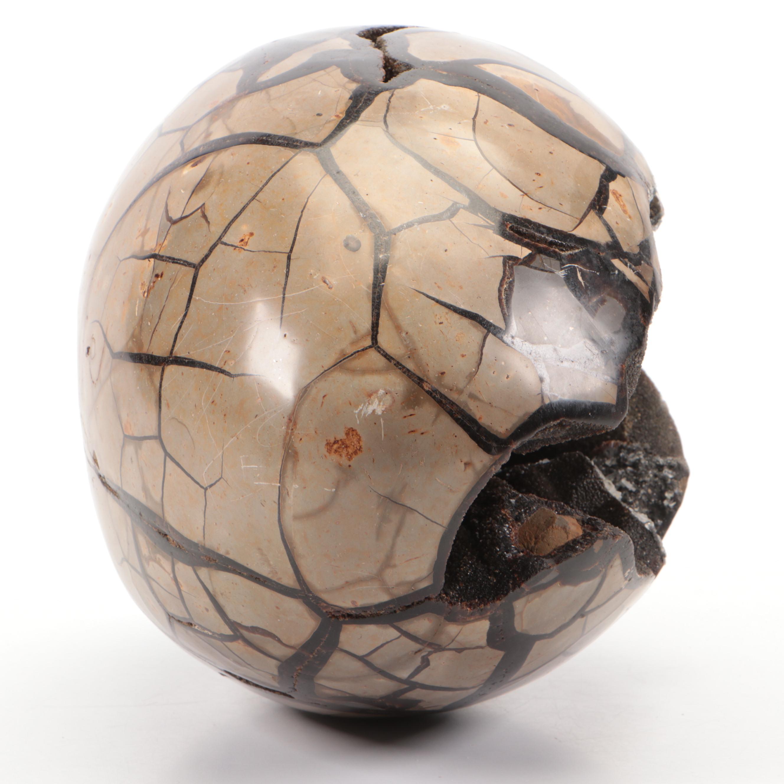 Septarian Nodule "Dragon Egg" Geode Specimen With Aragonite Druzy