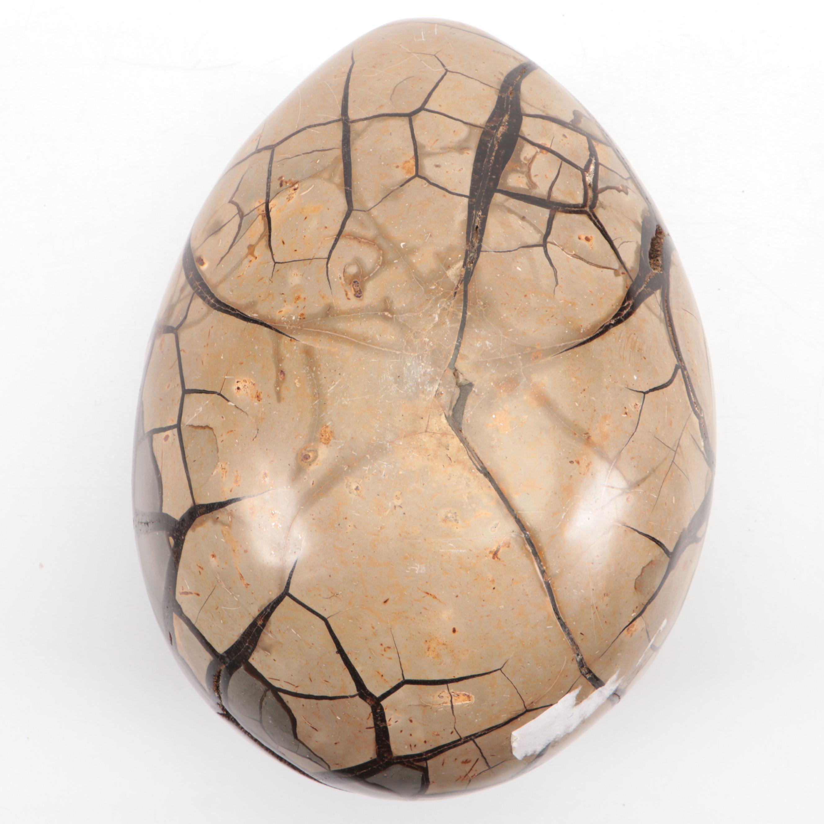 Septarian Nodule "Dragon Egg" Geode Specimen With Aragonite Druzy