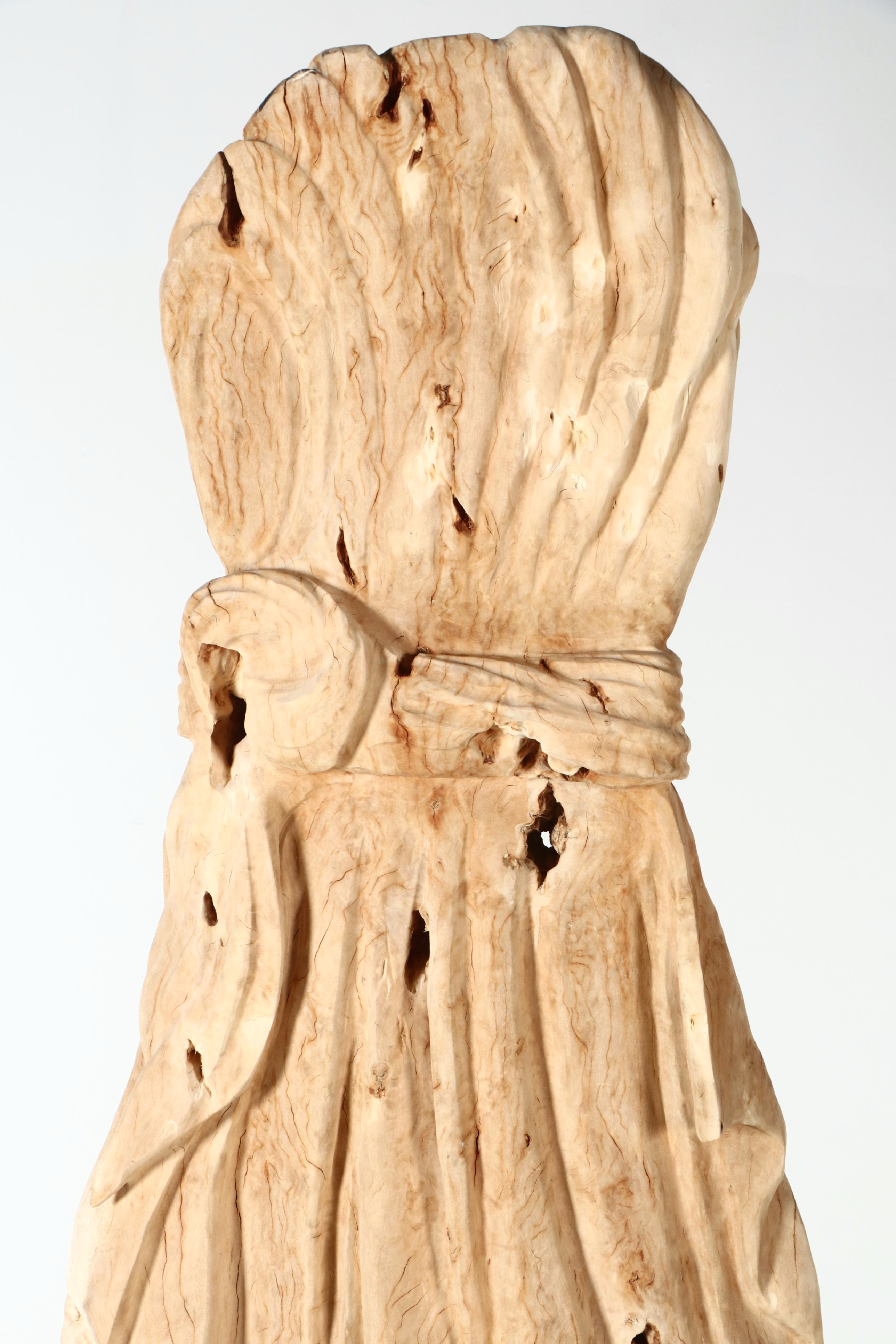 Indian Large-Scale Carved Teak Drapery Sculpture on Stand