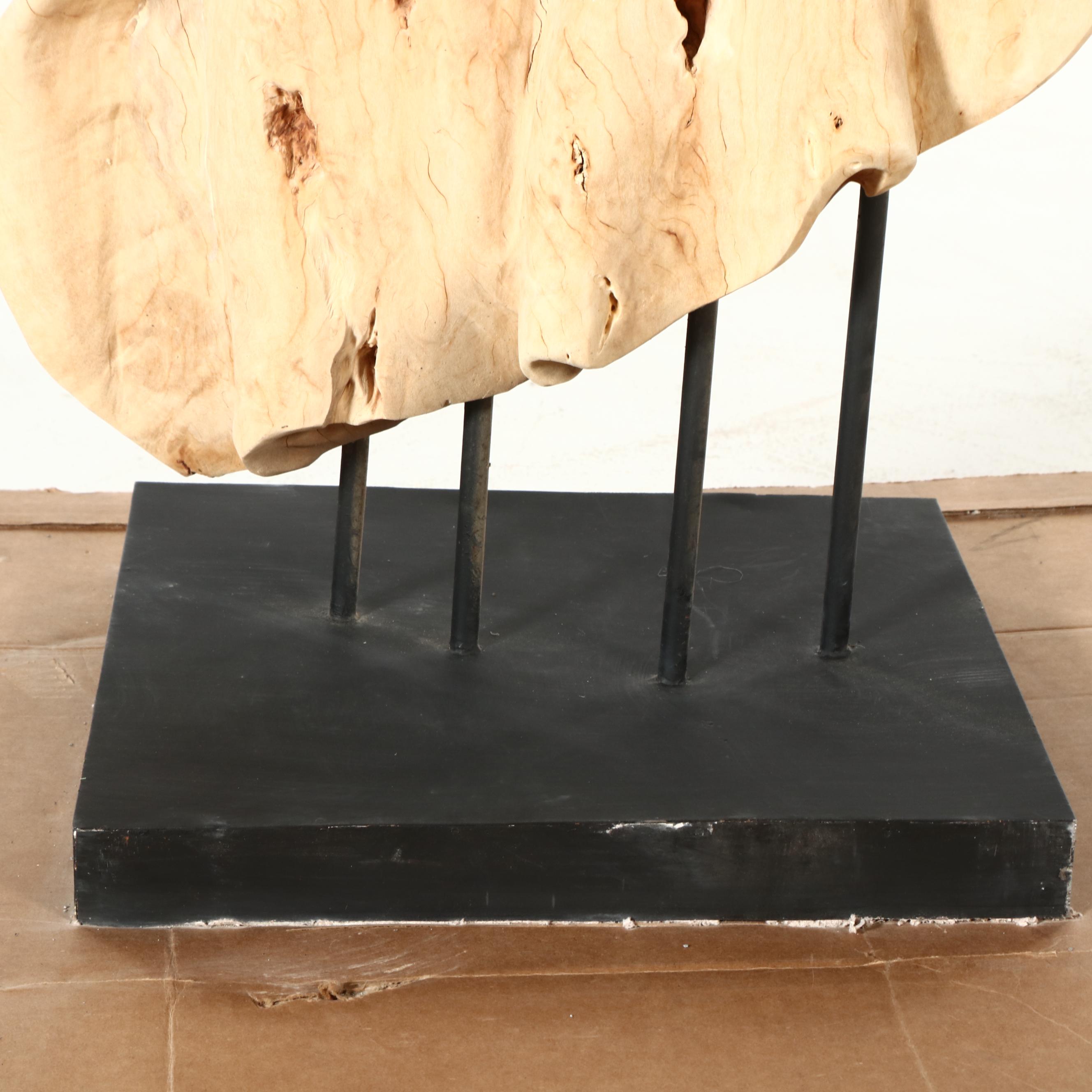 Indian Large-Scale Carved Teak Drapery Sculpture on Stand