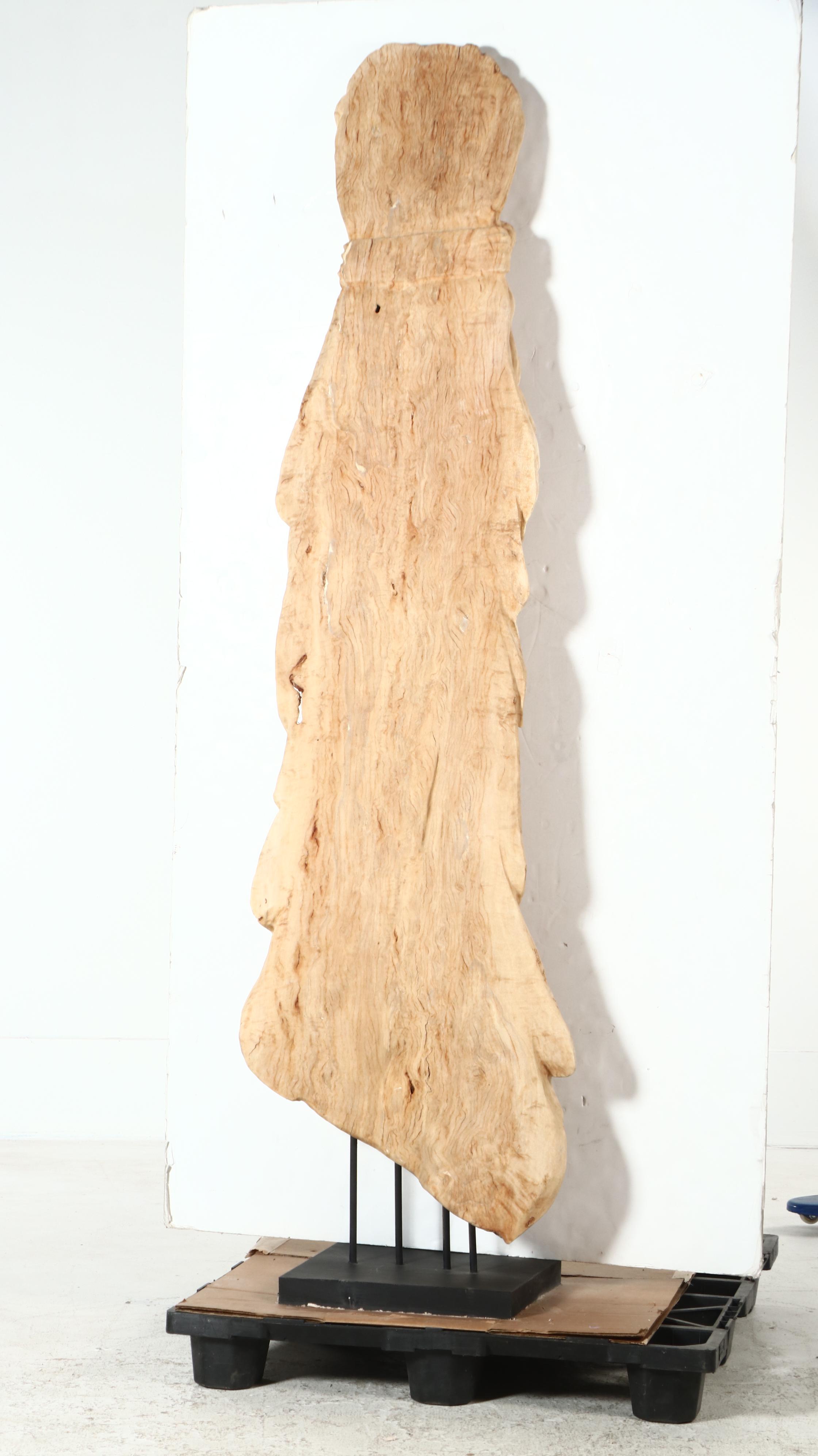 Indian Large-Scale Carved Teak Drapery Sculpture on Stand