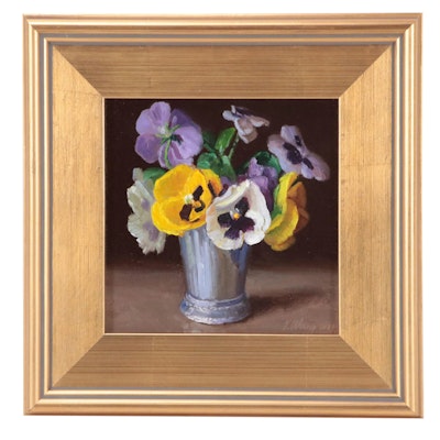 Youqing Wang Pansy Still Life Oil Painting, 2013