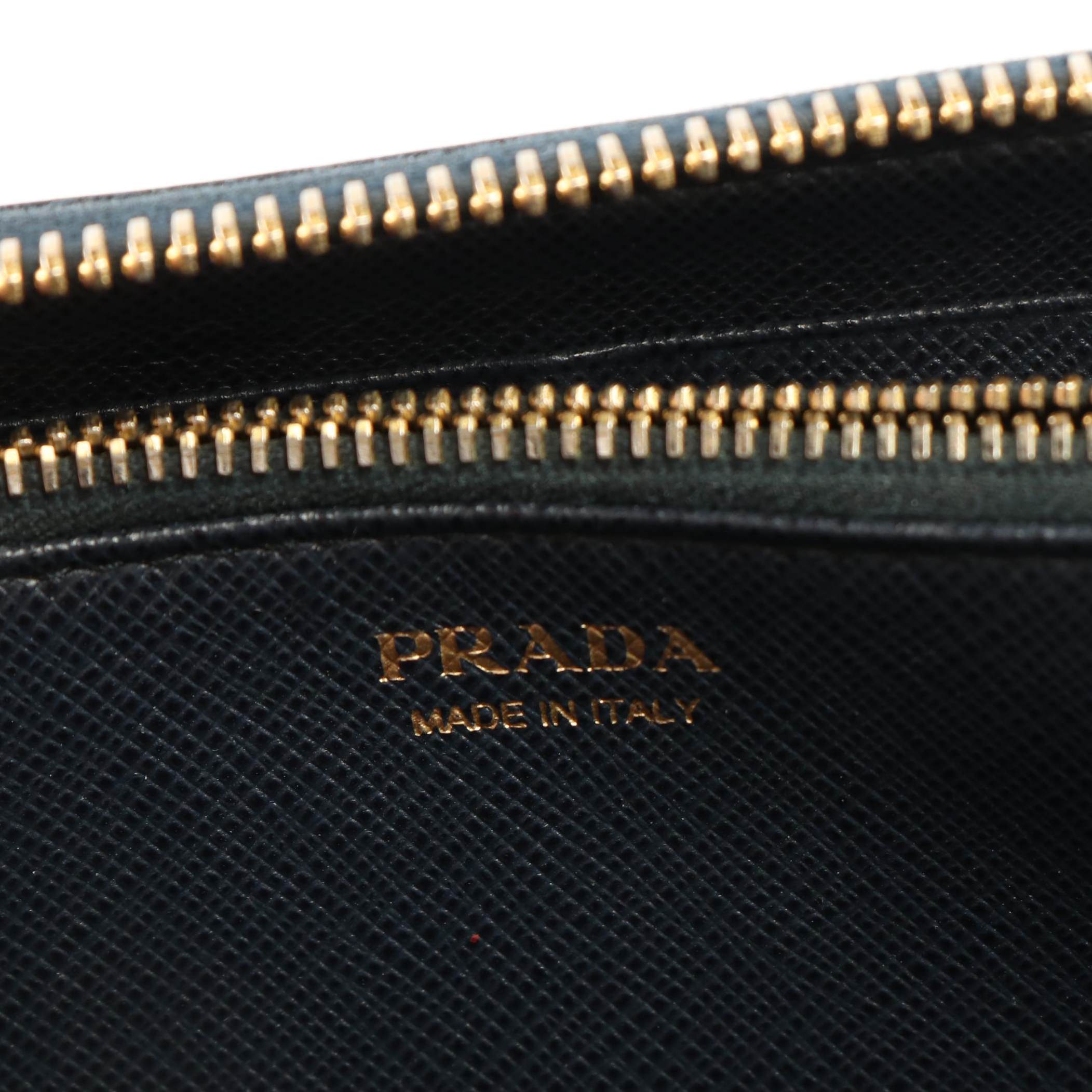 Prada Zip Around Wallet in Blue Saffiano Leather