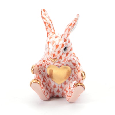 Herend Rust Fishnet with Gold "Sweetheart Bunny" Porcelain Figurine