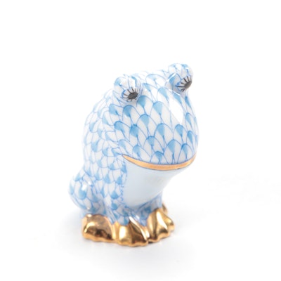 Herend Blue Fishnet with Gold "Leapin' Louie" Porcelain Figurine