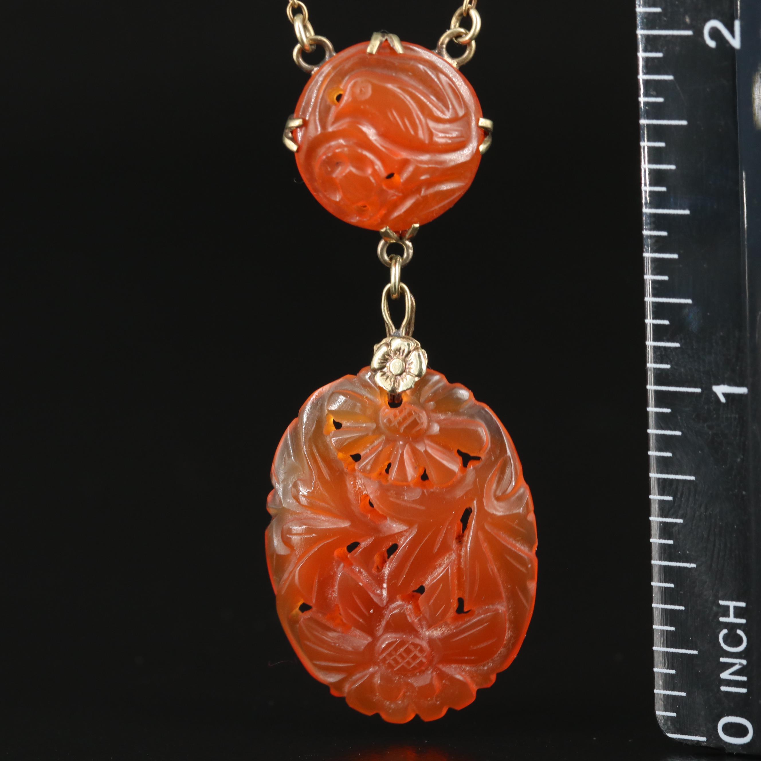 1930s Deco 14K Carved Carnelian Necklace
