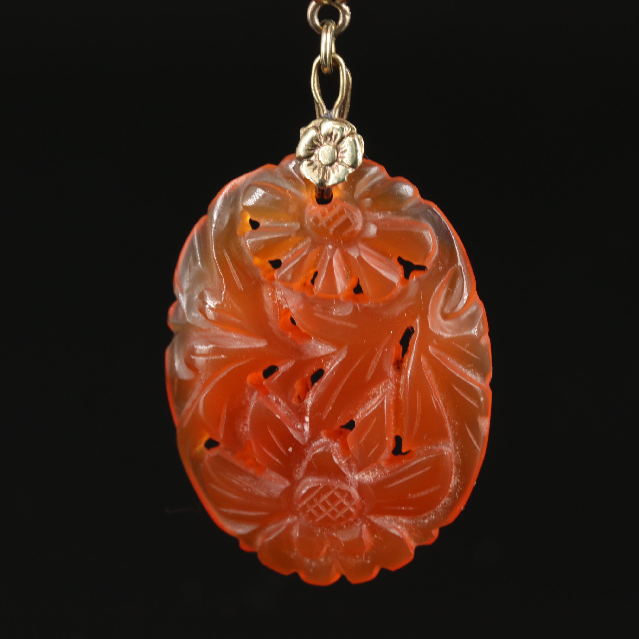 1930s Deco 14K Carved Carnelian Necklace