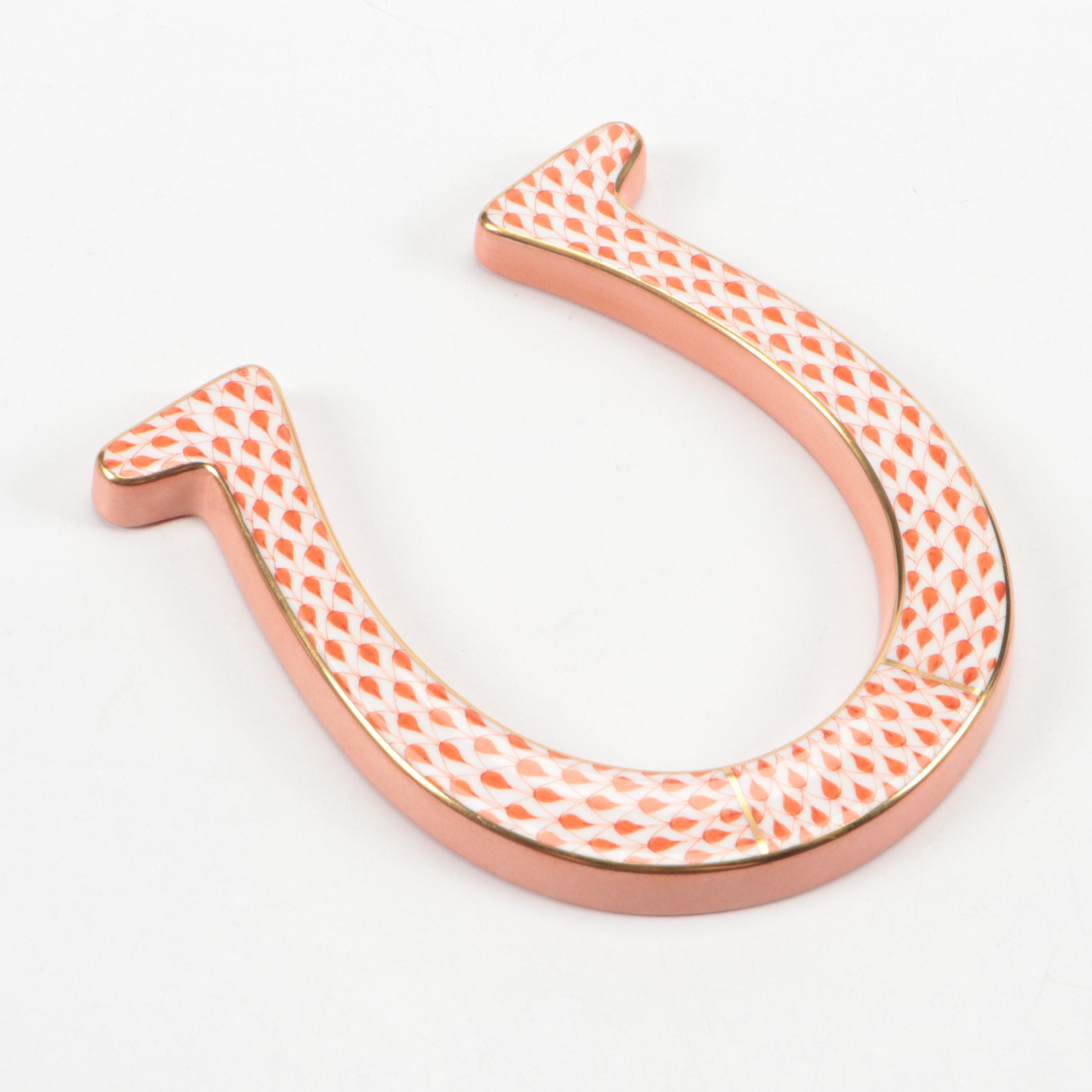 Herend Rust Fishnet with Gold "Horseshoe" Porcelain Figurine