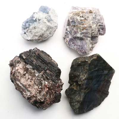 Labradorite, Lepidolite, Tourmaline with Mica, and Celestine Specimens