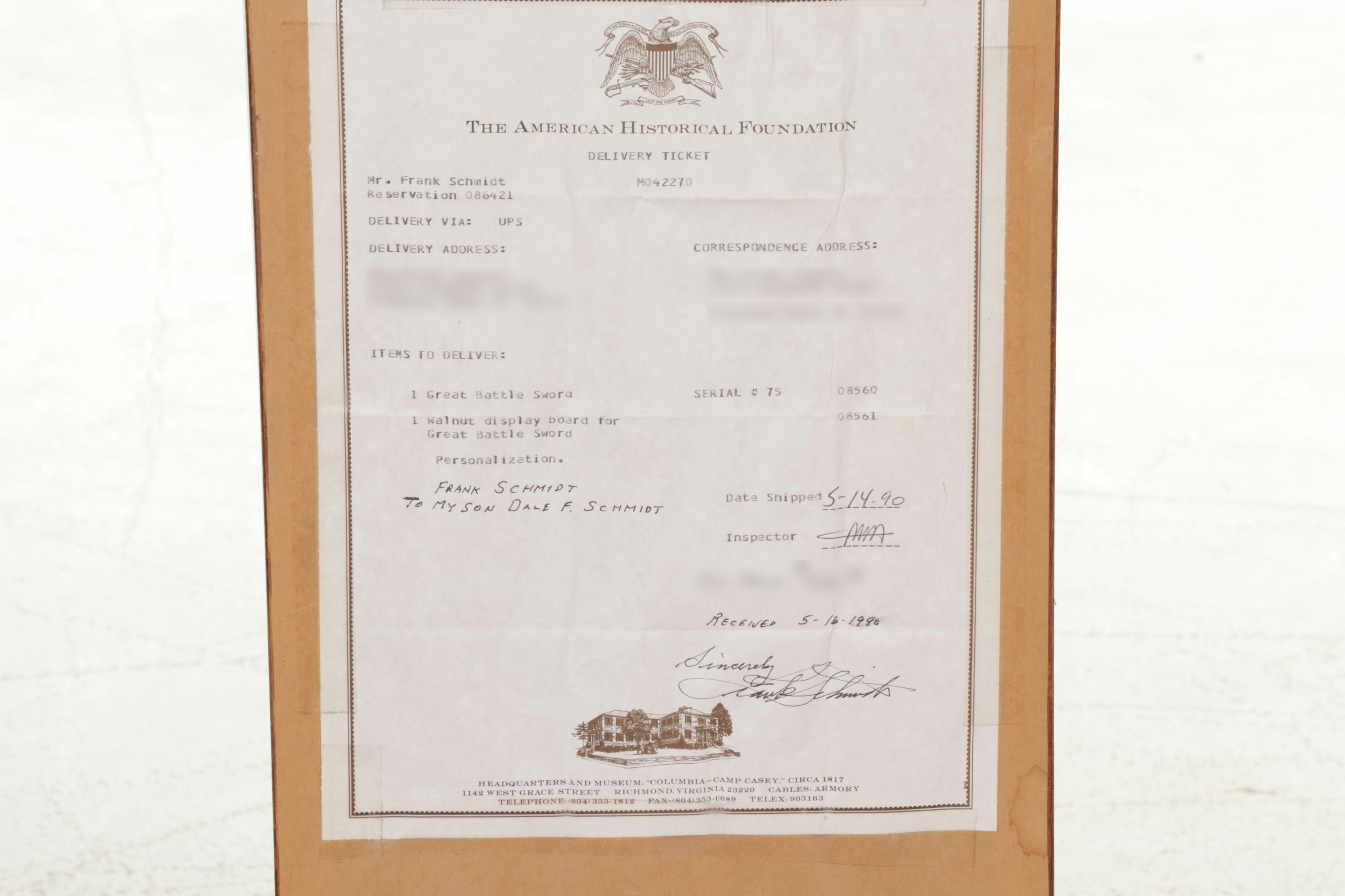 American Historical Foundation Replica George Washington Battle Sword