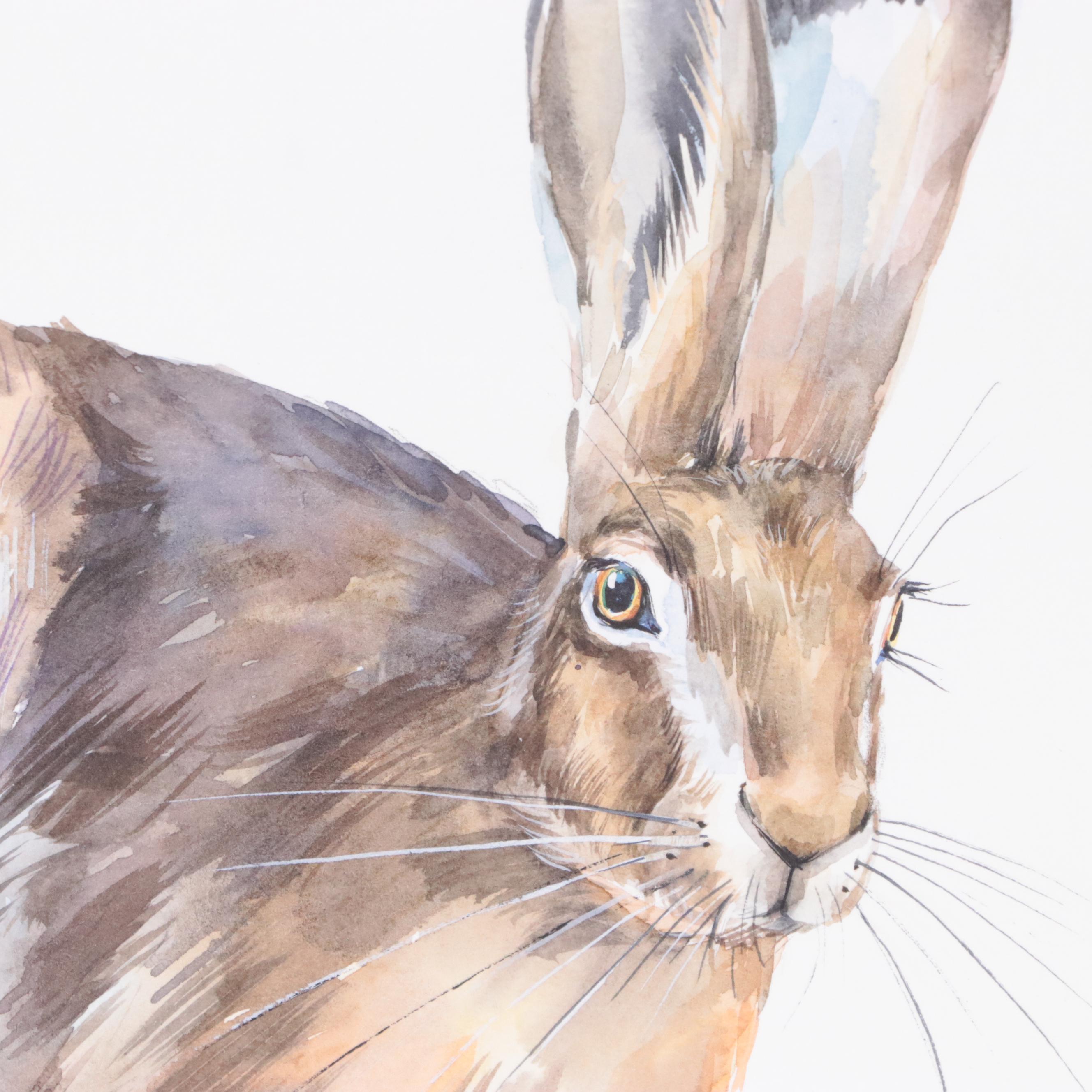 Hanna Melnychenko Watercolor Painting "Running Hare," 2024