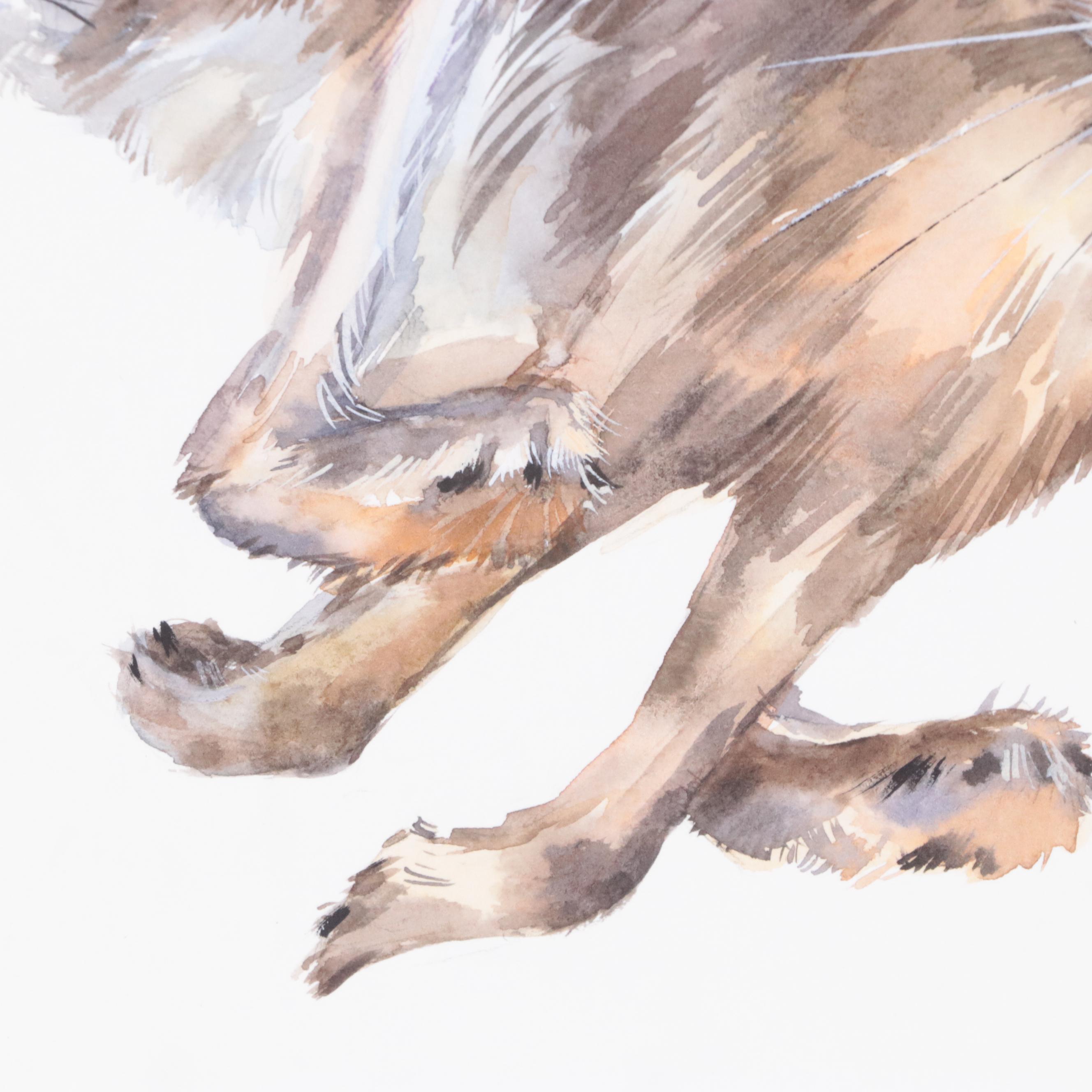 Hanna Melnychenko Watercolor Painting "Running Hare," 2024