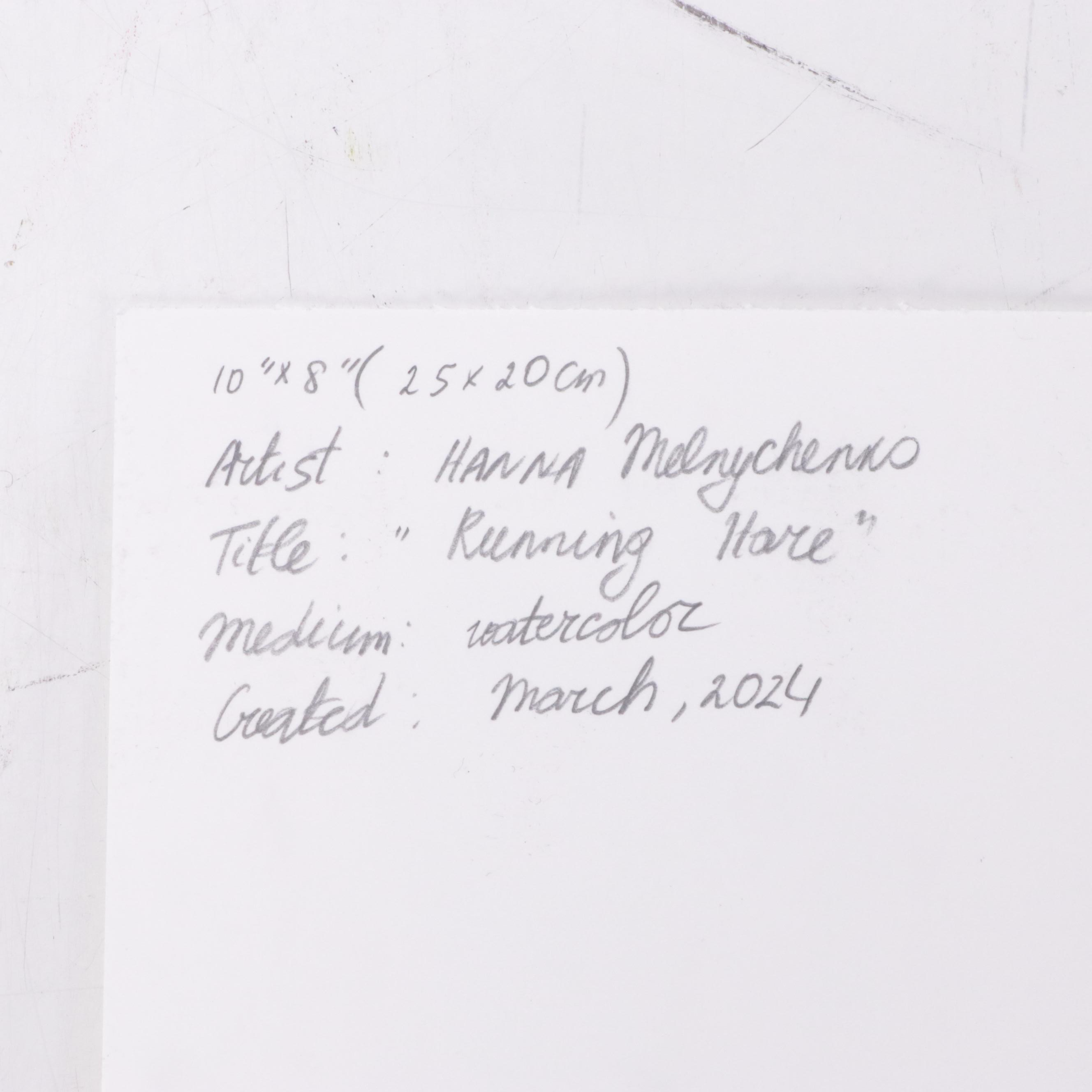 Hanna Melnychenko Watercolor Painting "Running Hare," 2024